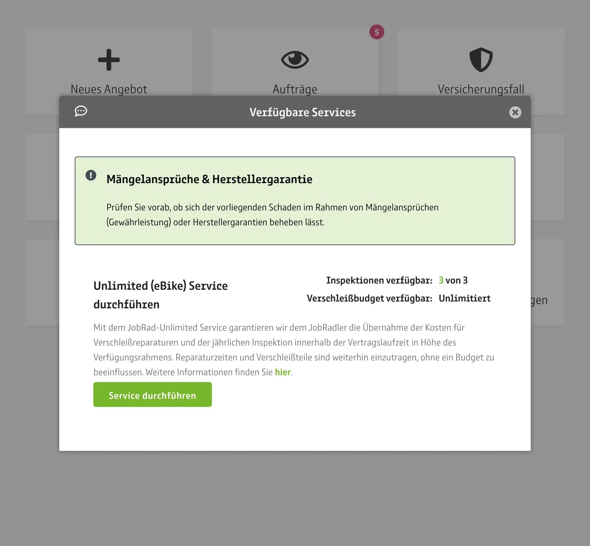 Screenshot Fachhandelsportal Unlimited Service